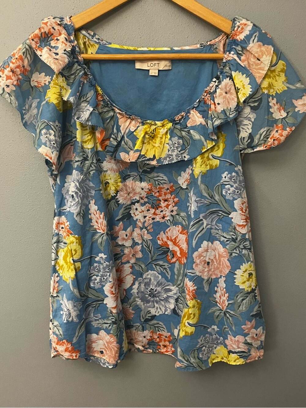 LOFT Floral Ruffle Sleeve Peasant Top